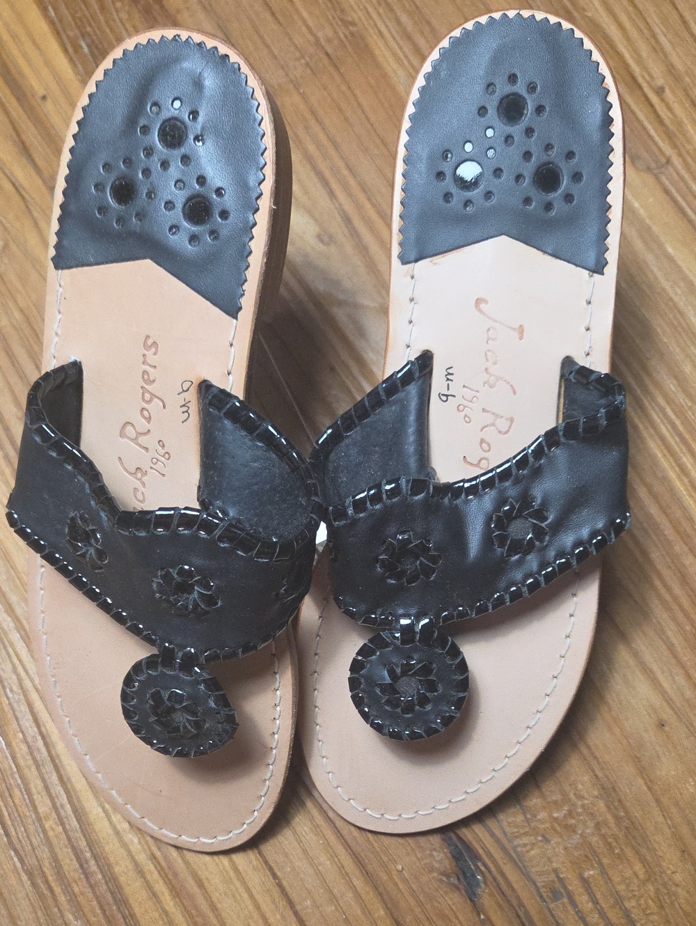 Jack Rogers Black Leather Partridge Sandal with Medallions